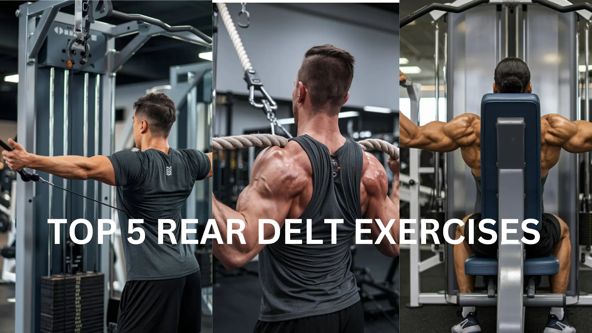 A visual guide showcasing the top 5 exercises for strengthening the rear deltoid muscles.