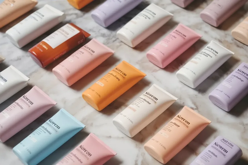Colorful tubes of sunscreen arranged together, representing diverse skincare choices for all skin types.