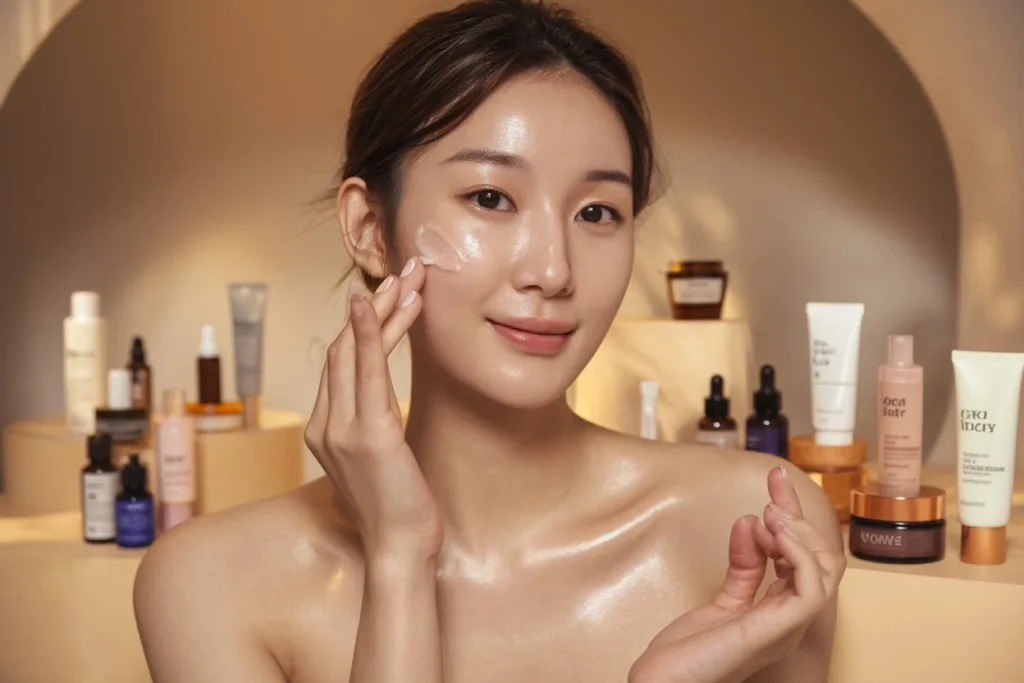 a women doing 10-step Korean skin care