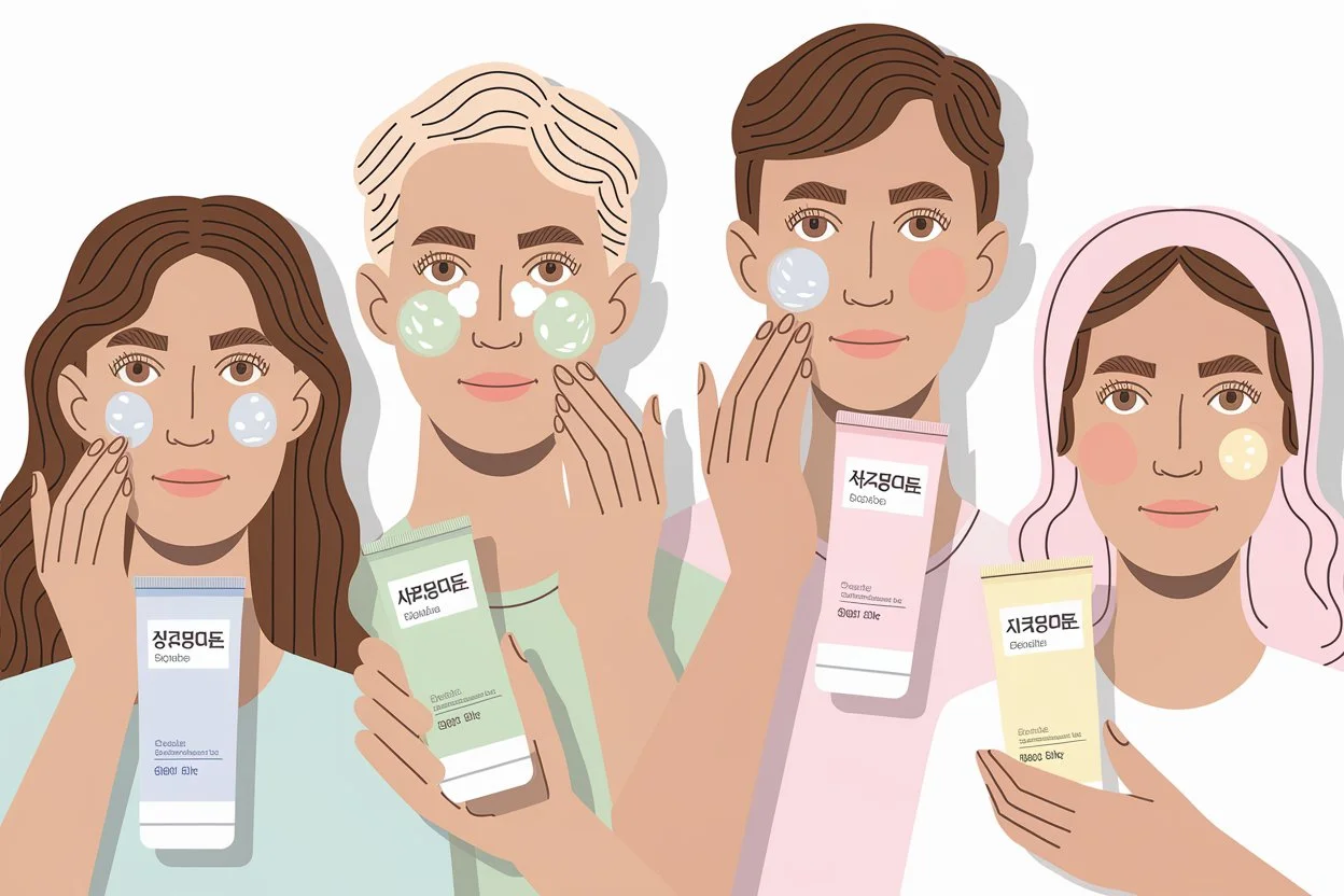 Three people showcase their skincare products, emphasizing the best Korean sunscreen suitable for different skin types.